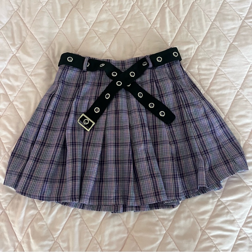 Hot Topic | Purple Plaid Pleaded Grommet Belt Skirt